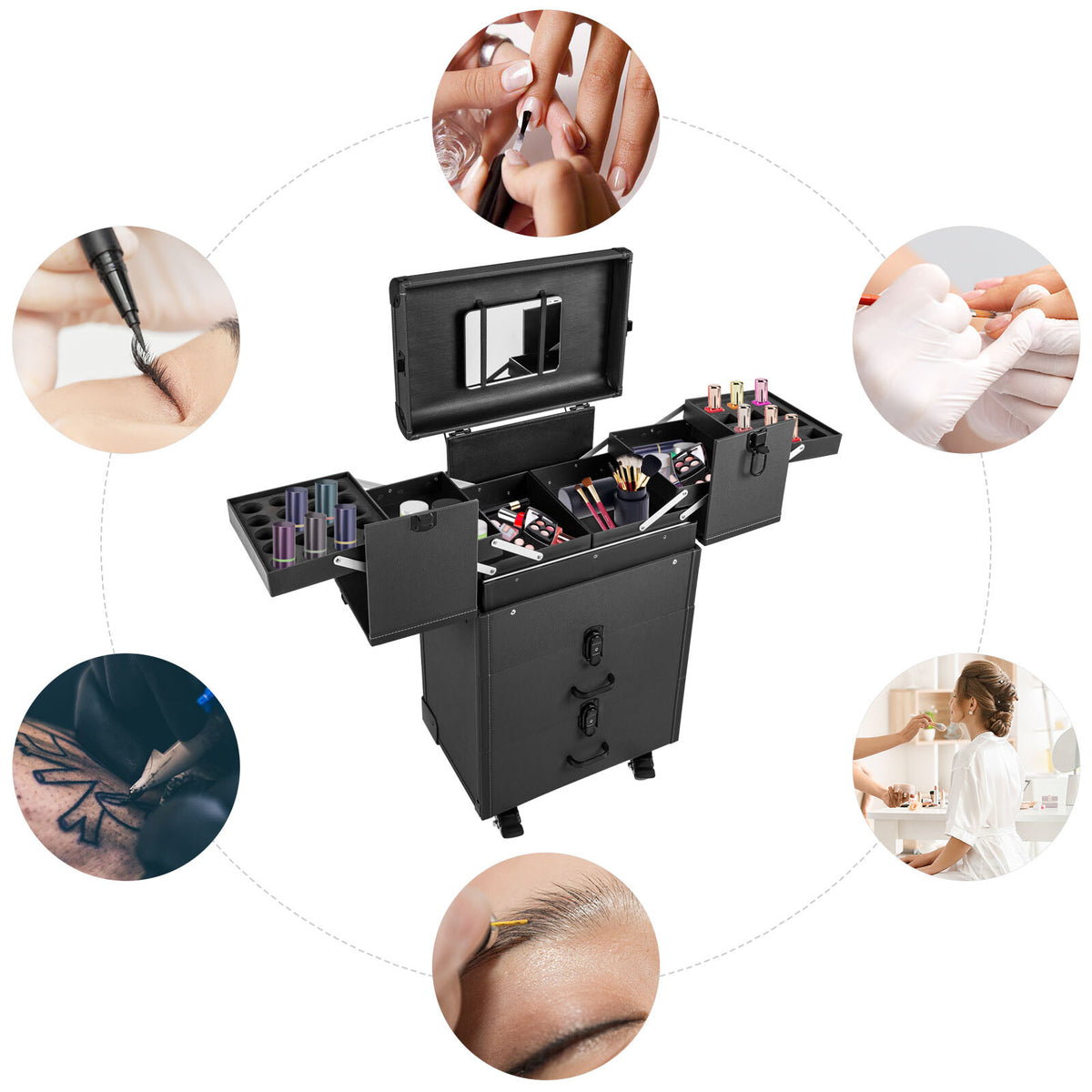 Rolling Makeup Case with Lockable Storage Trolley Organizer