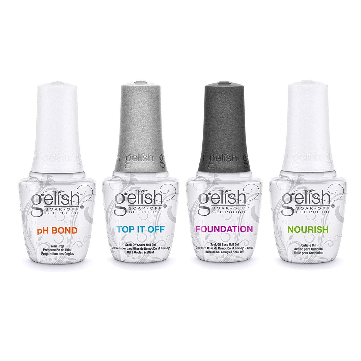 Gelish Fantastic Four Gel Polish Kit Base Top Nourish pH Bond 0.5oz