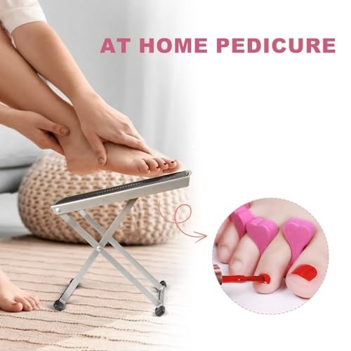 Adjustable Pedicure Foot Stand with Toe Separator - Foldable, Non-Slip Black