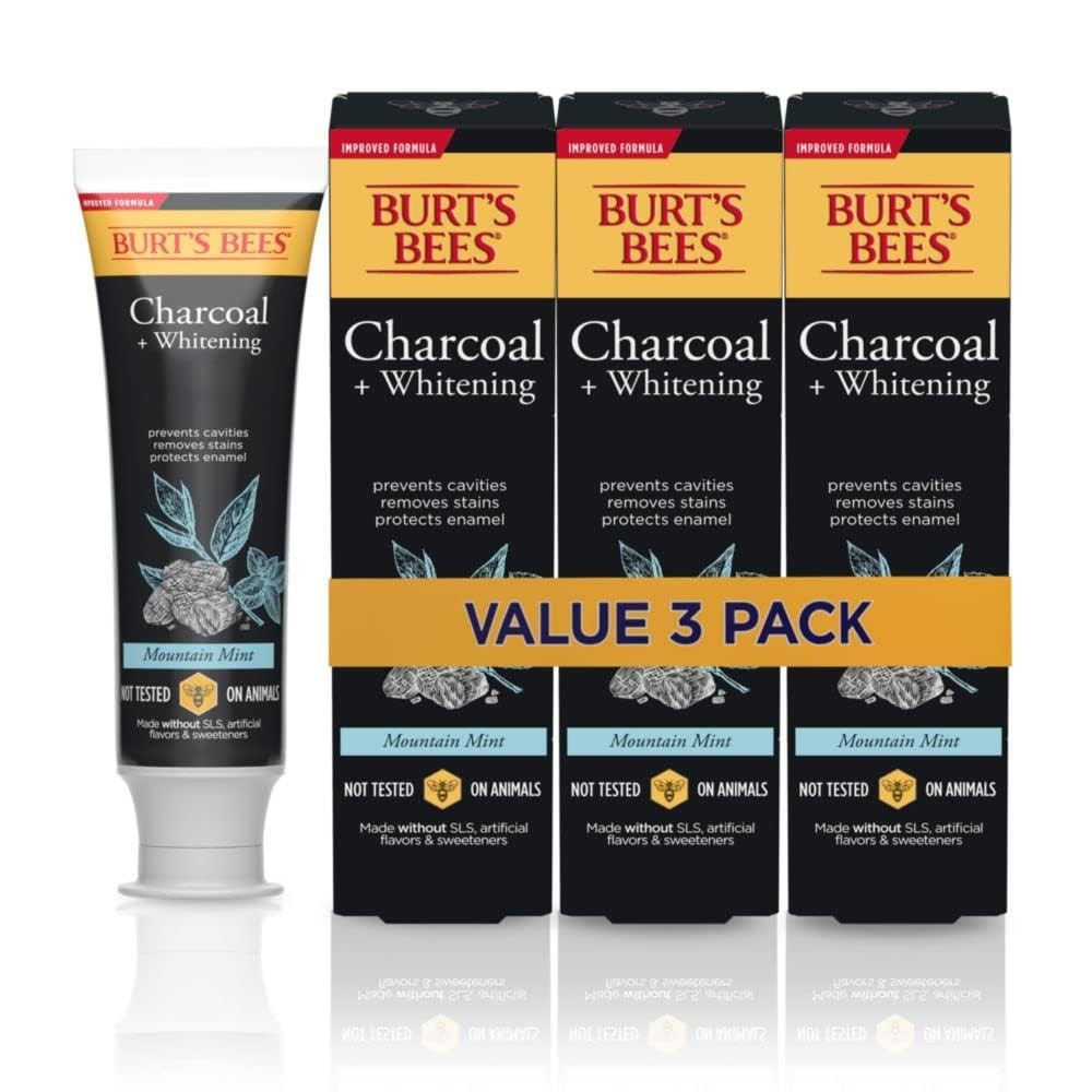 Burt’s Bees Charcoal Whitening Toothpaste Fluoride Mountain Mint 4.7oz 3 Pack