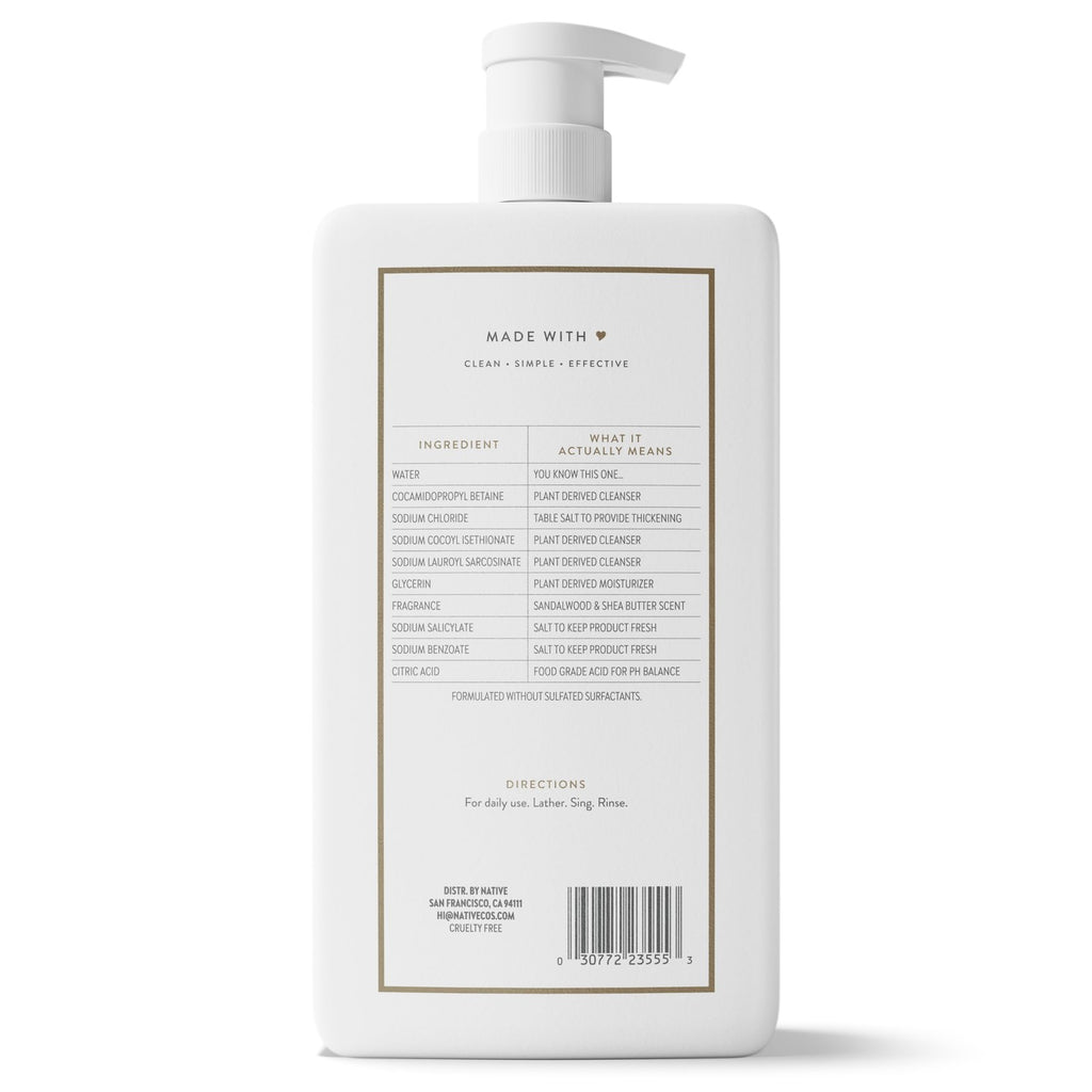 Native Sandalwood & Shea Butter Body Wash - 36 Fl Oz, Gentle & Vegan