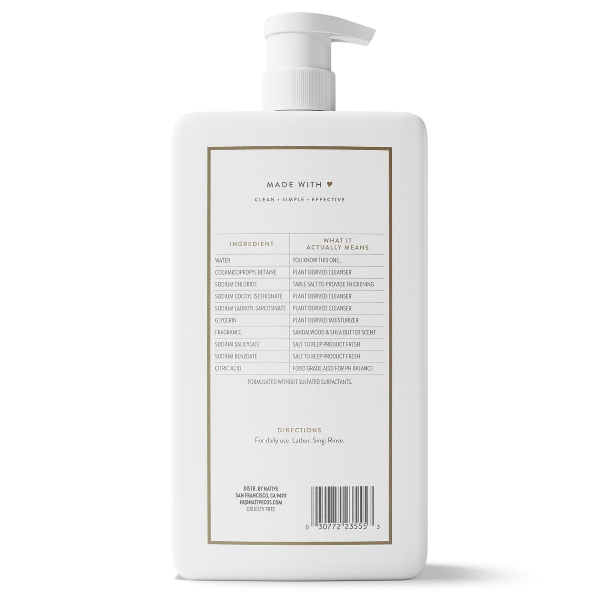 Native Sandalwood & Shea Butter Body Wash - 36 Fl Oz, Gentle & Vegan
