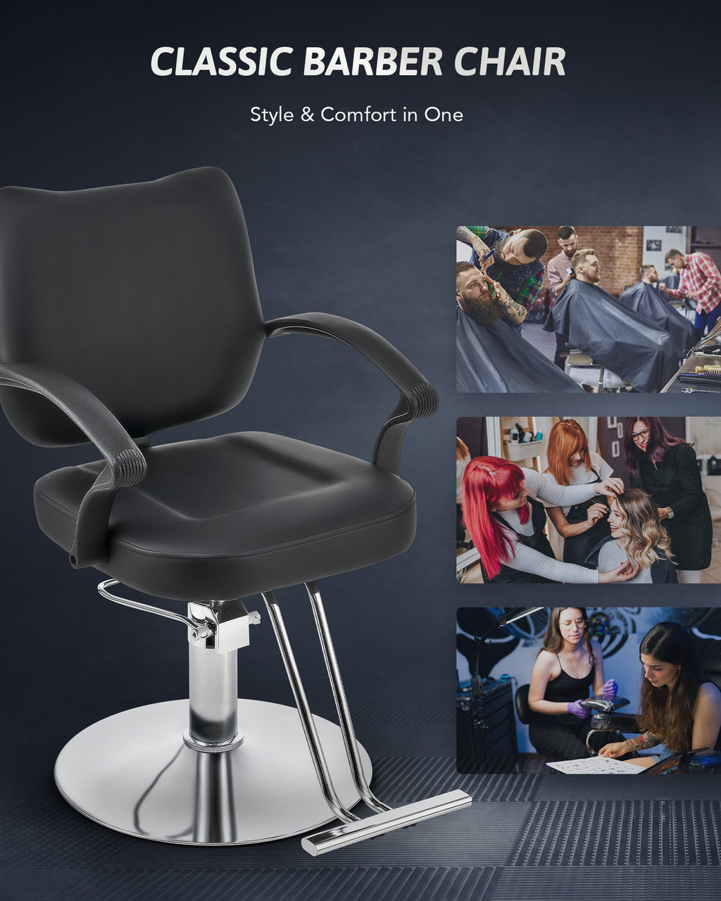 Hydraulic Barber Chair - All Purpose Salon Reclining Styling Chair with 360° Casters