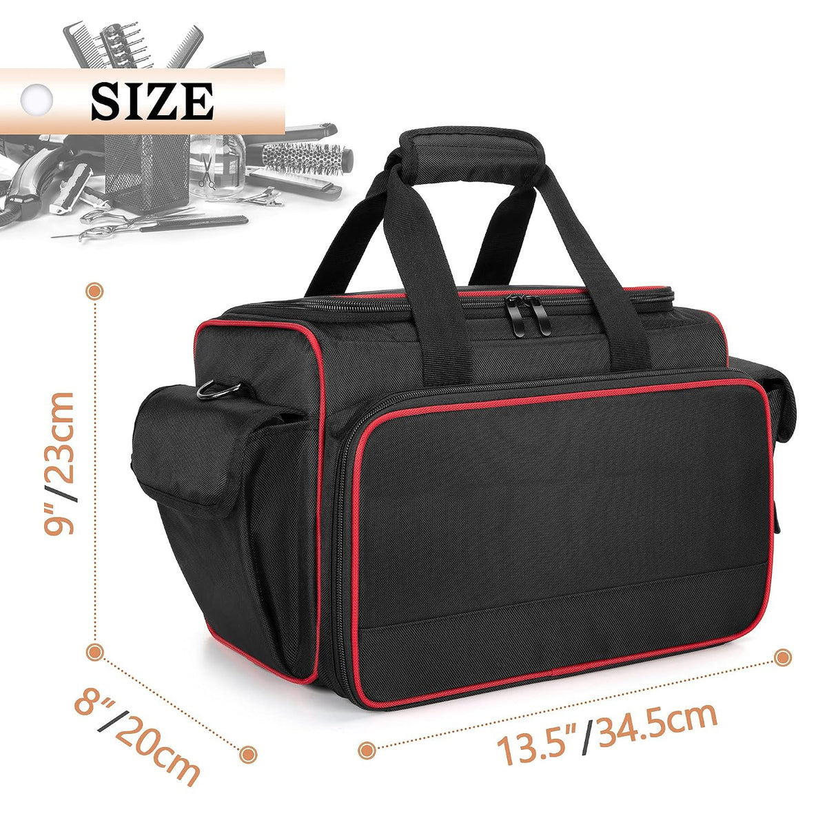Travel Hairdresser Bag with Adjustable Dividers and Multiple Pockets - Black