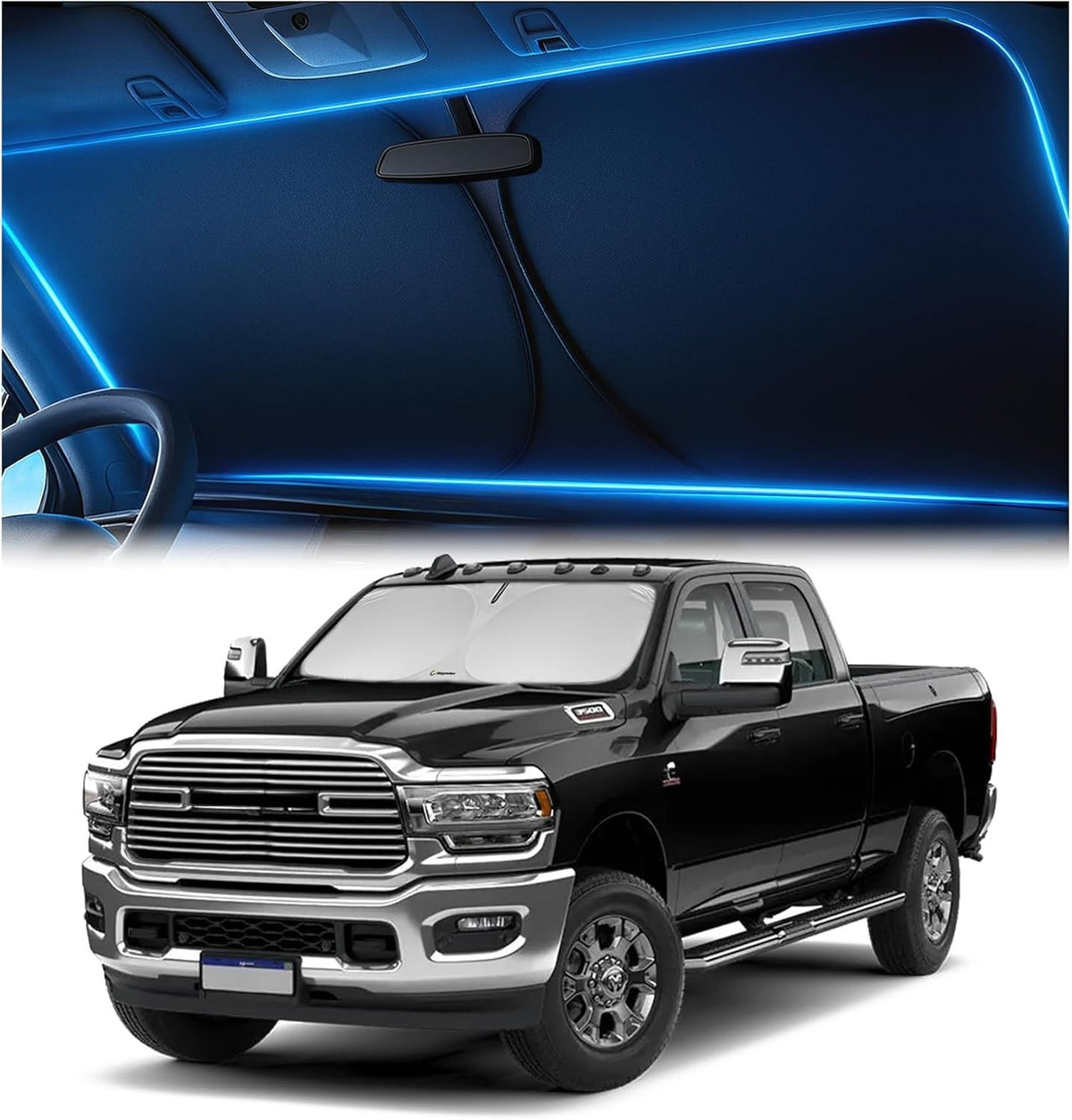 Foldable Windshield Sun Shade for Dodge Ram 2500 3500 2010-2025 UV Heat Protector