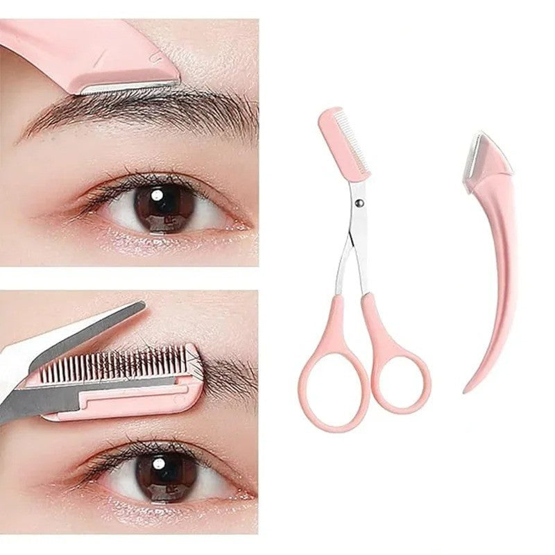 Eyebrow Trimmer Set with Curved Razor & Precision Scissors - Facial Grooming Tool