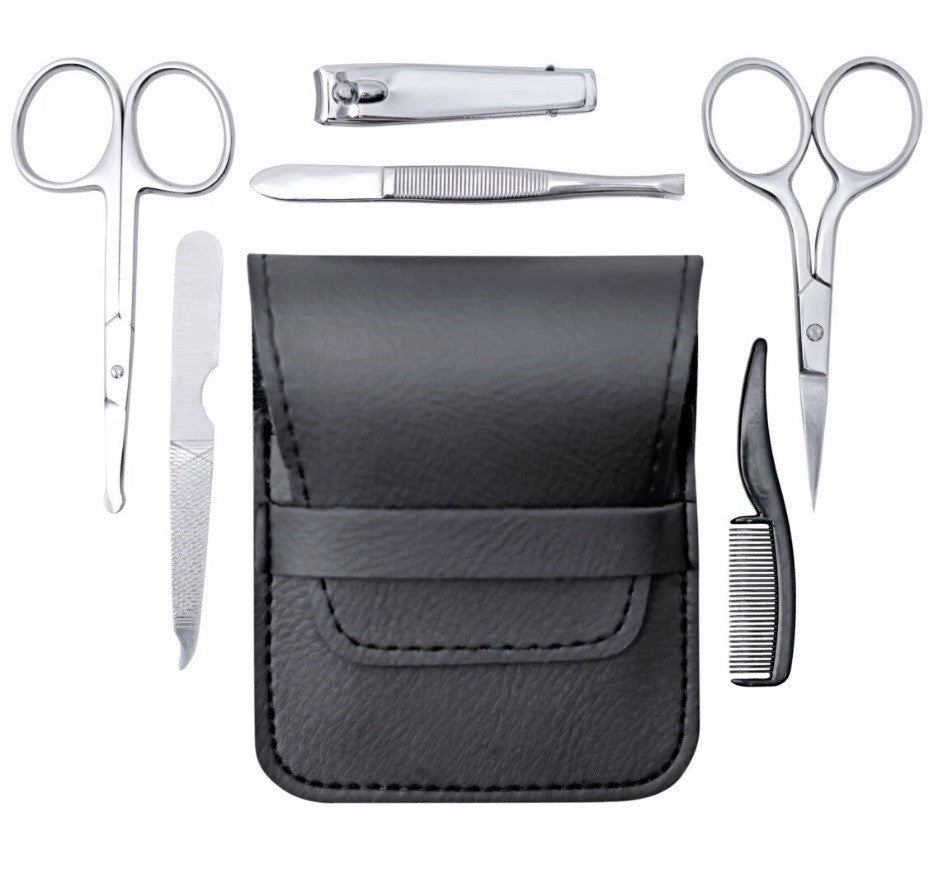 Men's Beard & Nose Hair Grooming Travel Set with Scissors Comb & Bag
