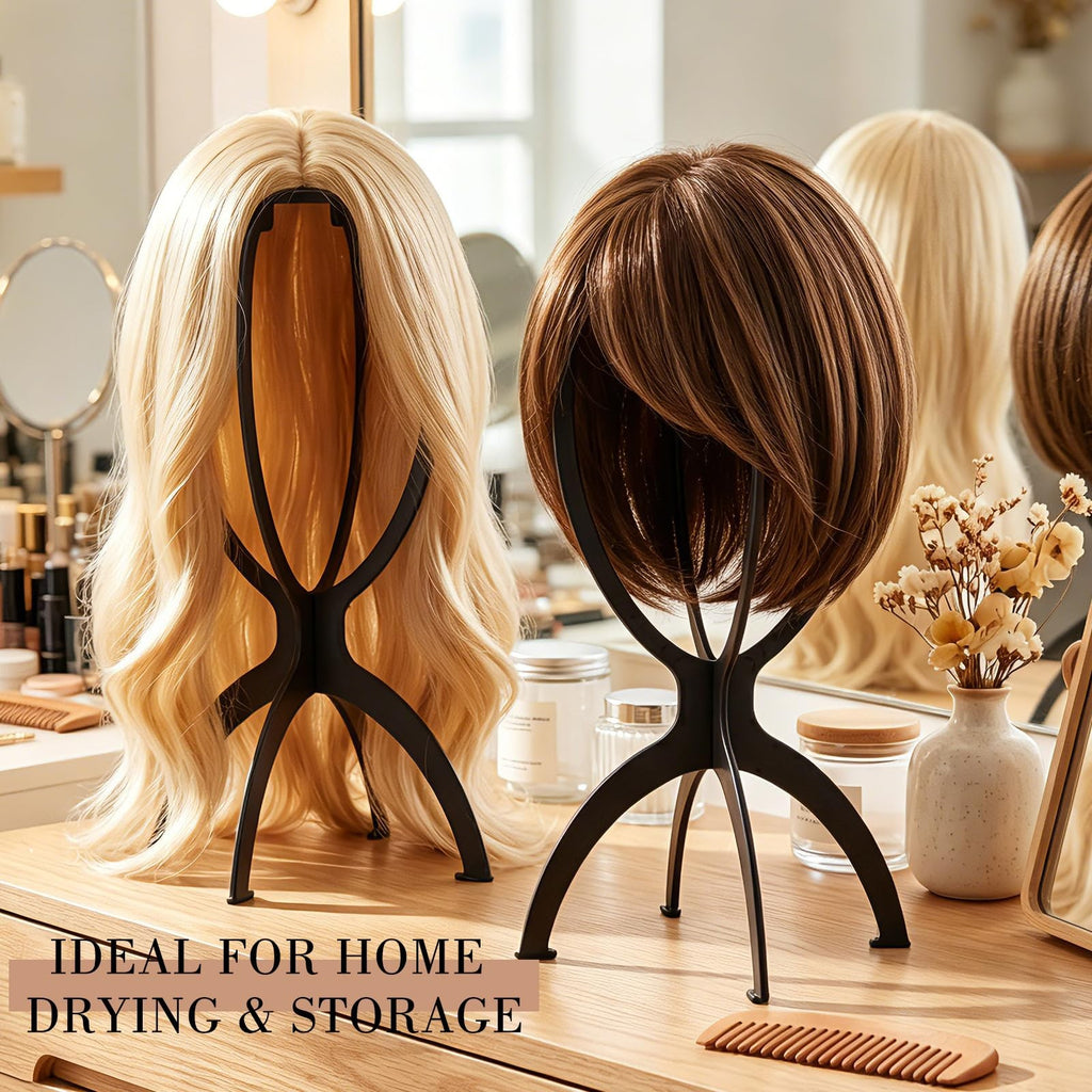 Portable Wig Stand Holder 2 Pack Travel Salon & Home Use Black