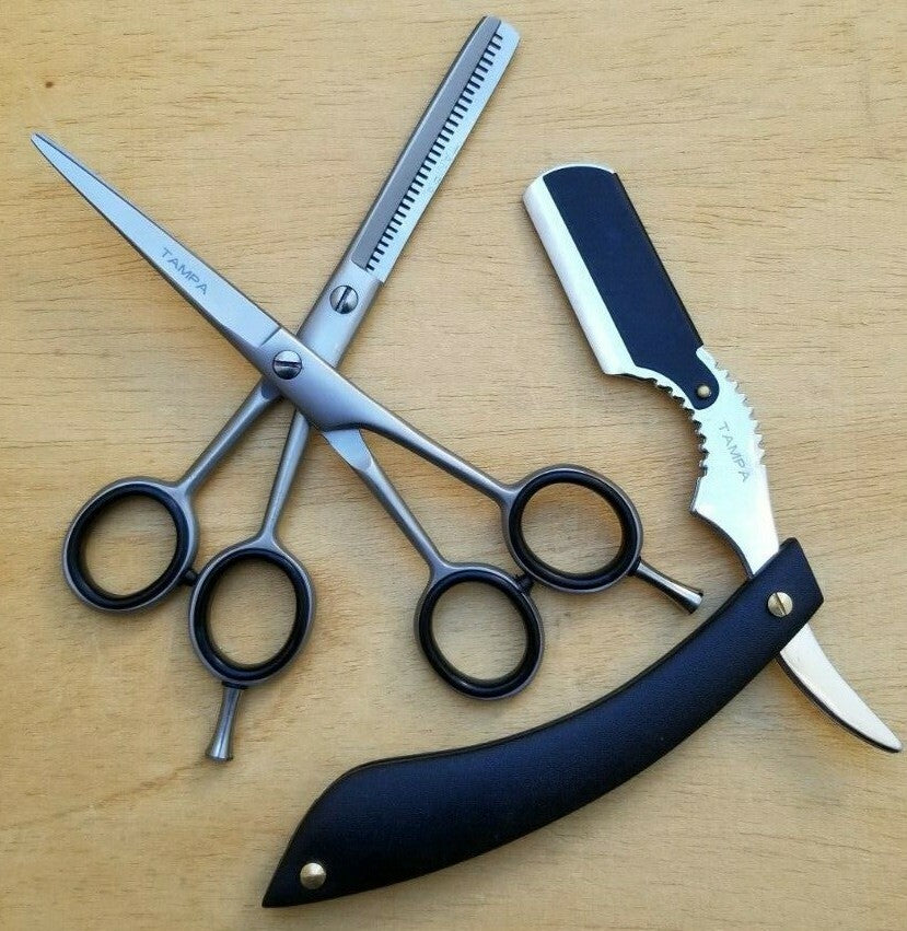 Professional Hair Cutting Scissors Thinning Razor Set Kit for Barbers