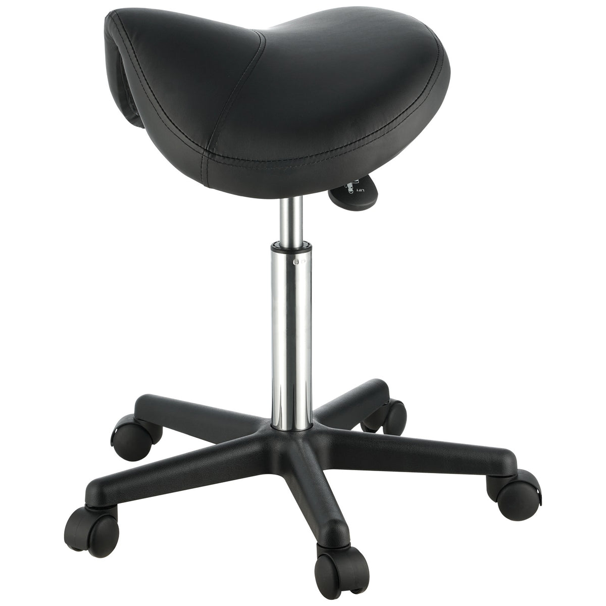 Ergonomic Saddle Stool with Wheels - Adjustable Height PU Leather Seat