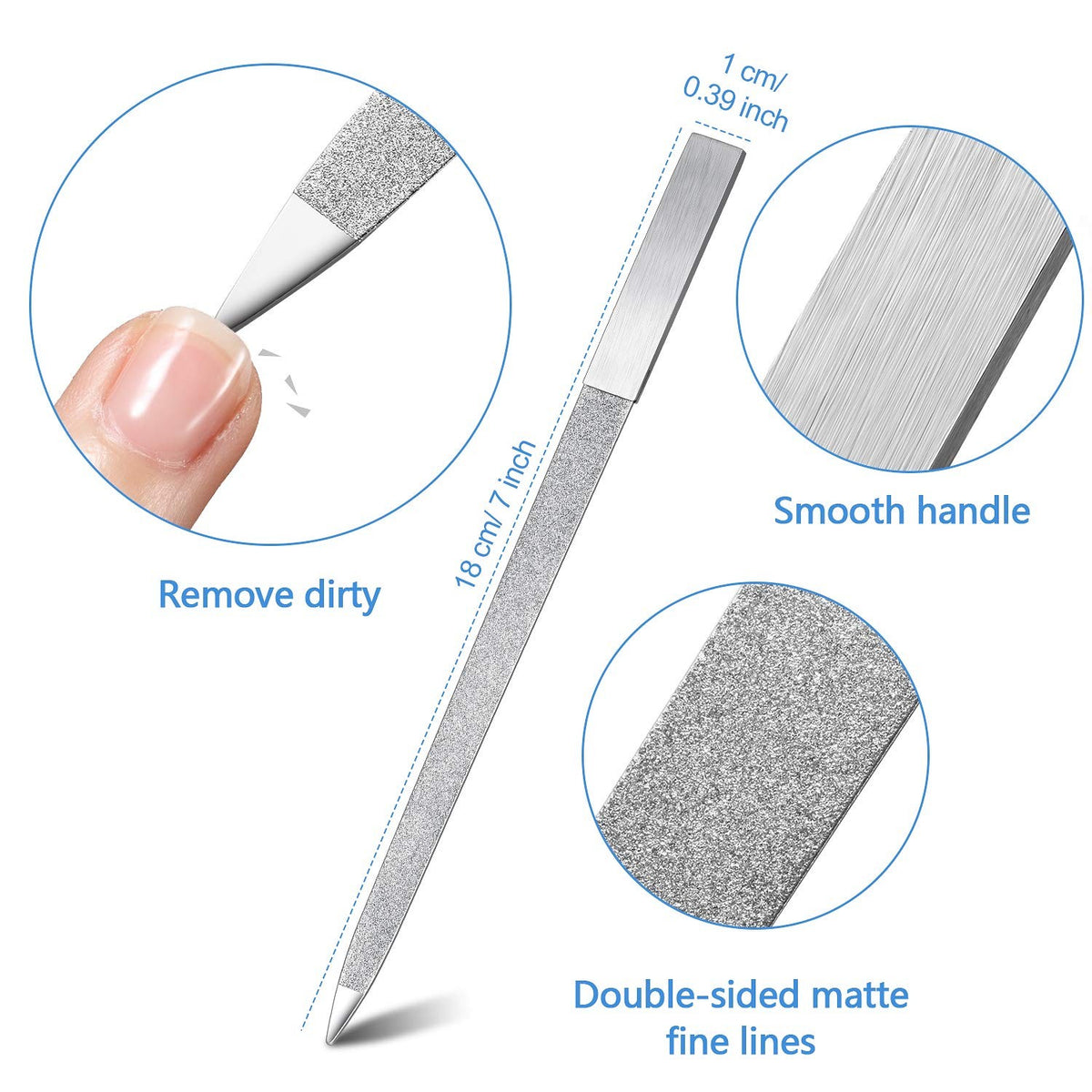 Metal Diamond Nail File Set - 3 Pack Stainless Steel Pedicure & Manicure Tools