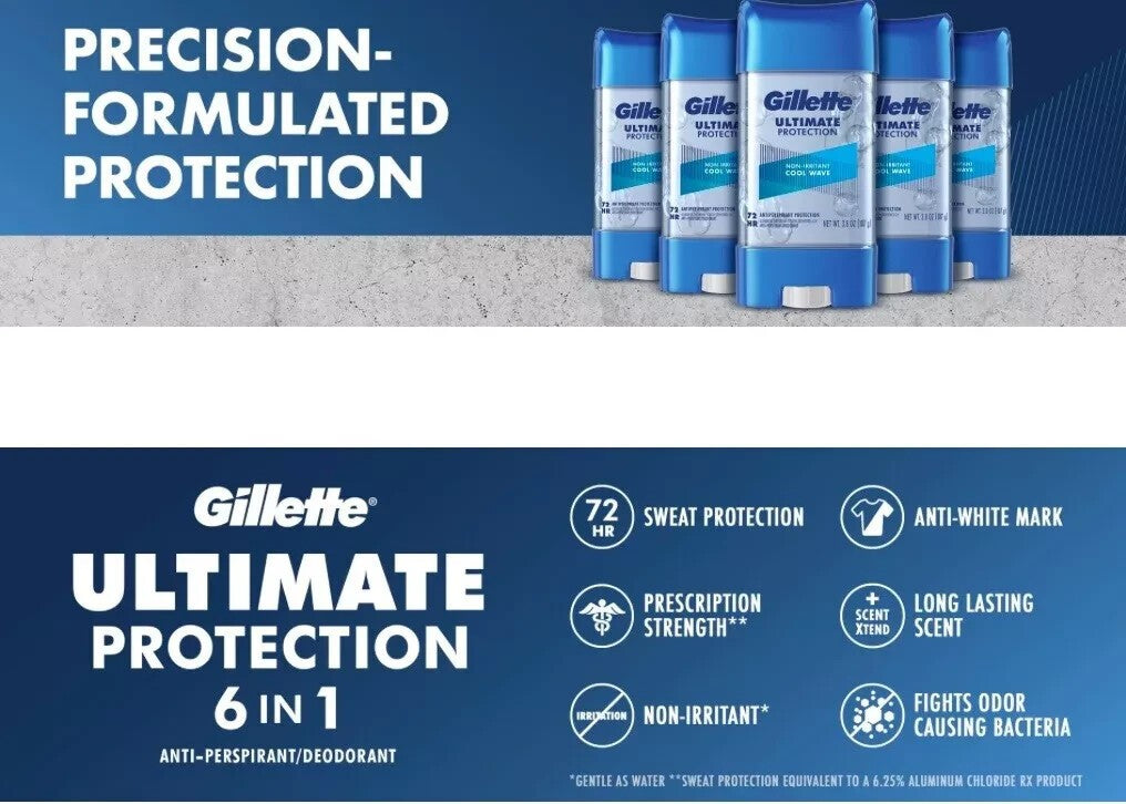 Gillette 6-in-1 Antiperspirant Gel Deodorant for Men - 3.8 oz, 5 Pack