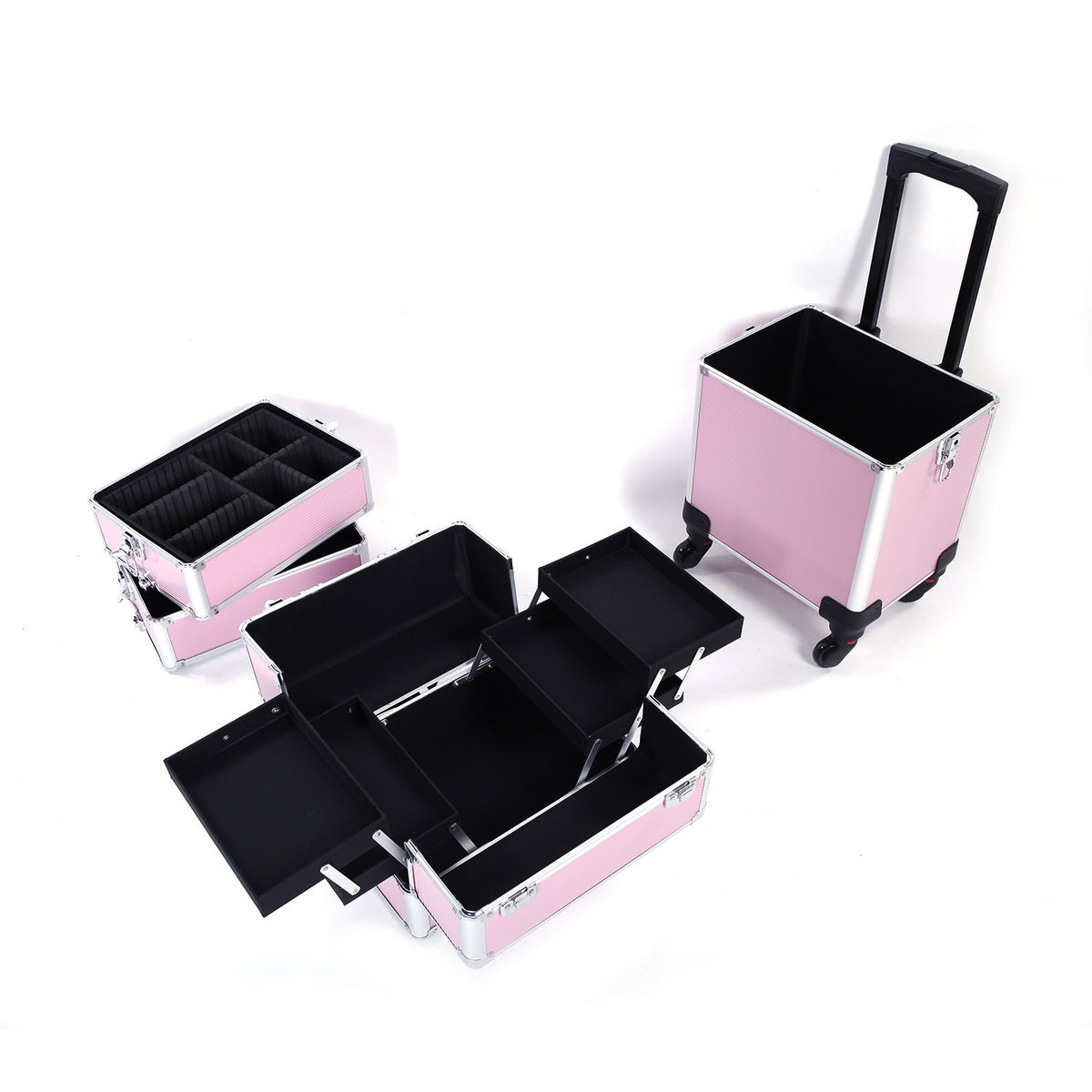 4-in-1 Makeup Case Portable Cosmetic Storage Trolley Box