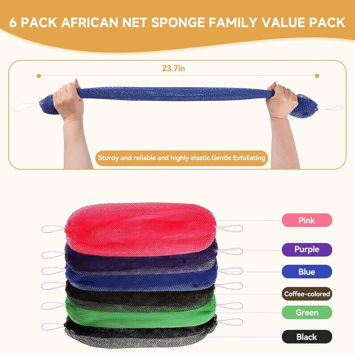 6-Pack Exfoliating Shower Scrubber Mesh Nets for Body & Back Cleaning