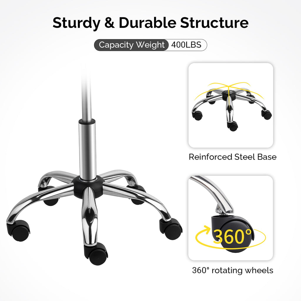 Height Adjustable Saddle Stool with Casters - Ergonomic PU Leather Office Chair