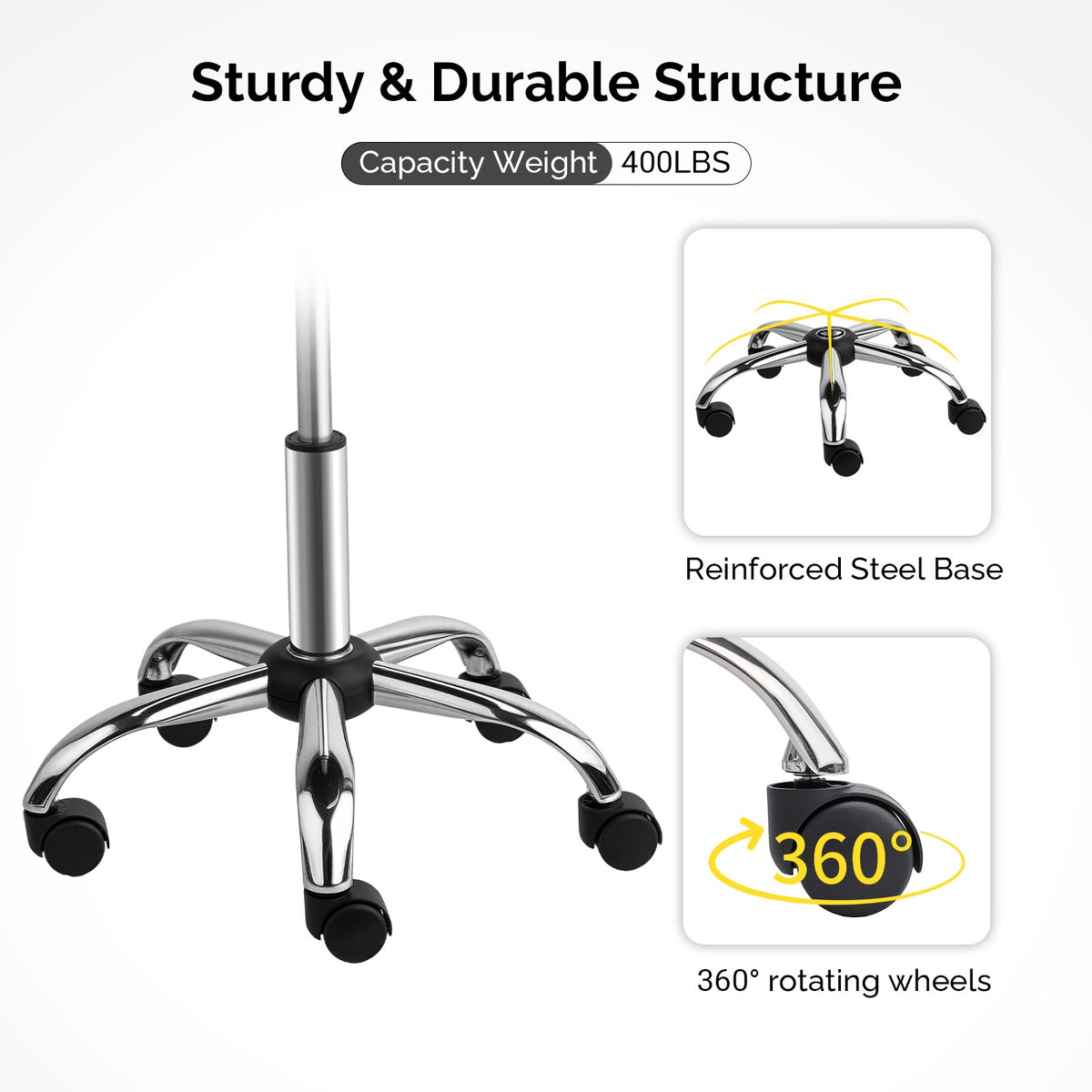 Height Adjustable Saddle Stool with Casters - Ergonomic PU Leather Office Chair