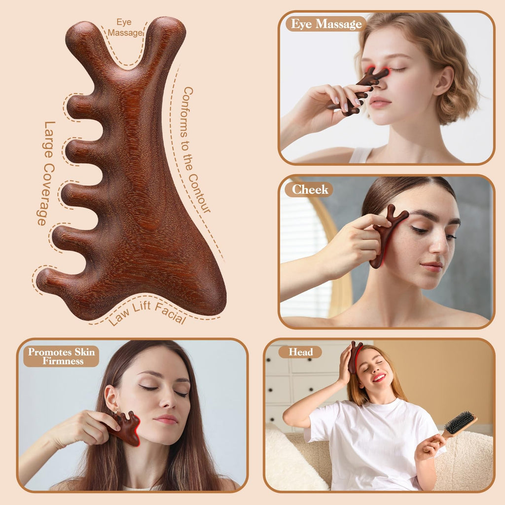 Wooden Scalp Massager Tool & Dreadlock Comb Set - Long Handle, 3 Pack