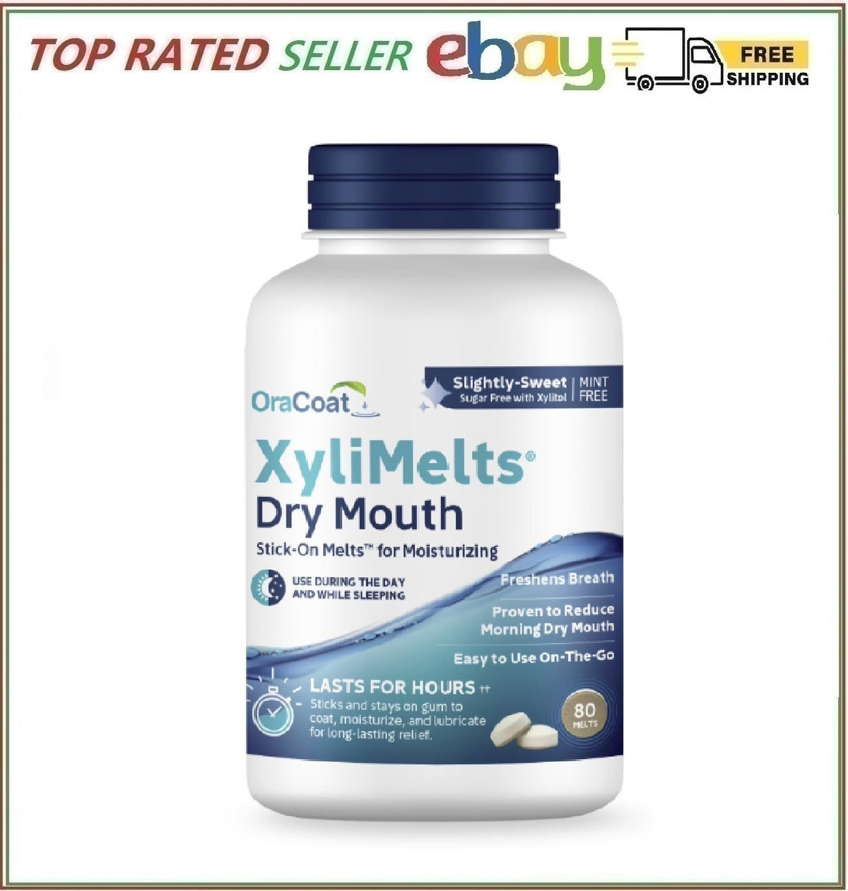 Dry Mouth Relief Discs with Xylitol - Long-Lasting Mint-Free Oral Discs, 80 Count