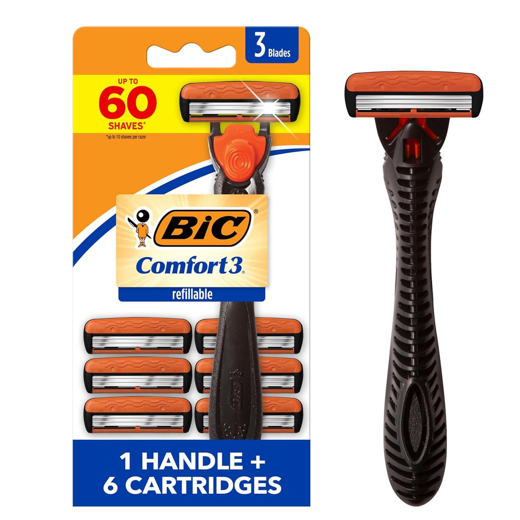 Men's Refillable 3-Blade Disposable Razor for Sensitive Skin - Pack of 6