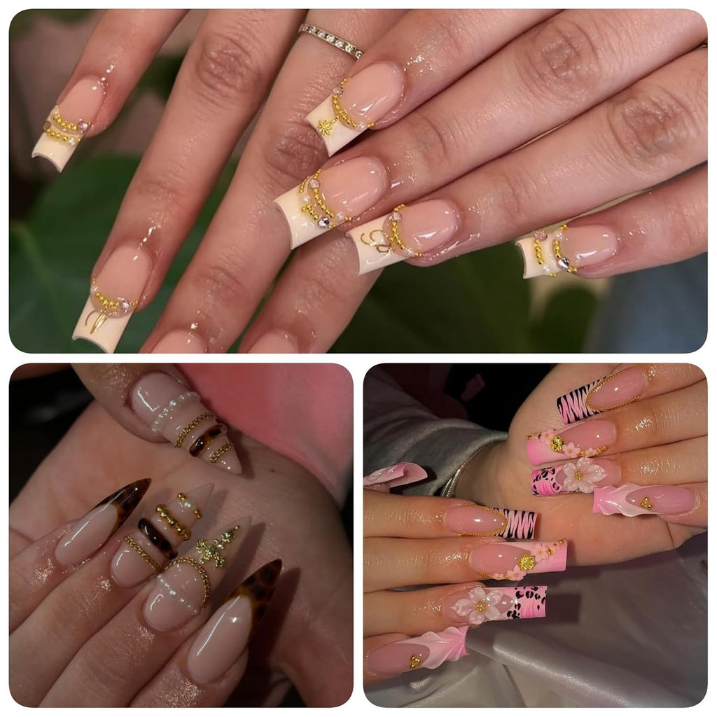 Silver and Gold Nail Art Beads Caviar Chain Set for Manicure Decor
