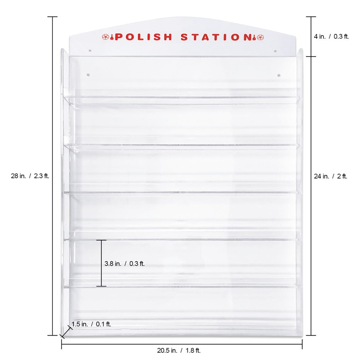 Acrylic Nail Polish Wall Rack Display Holders for 32-96 Bottles with Mirror