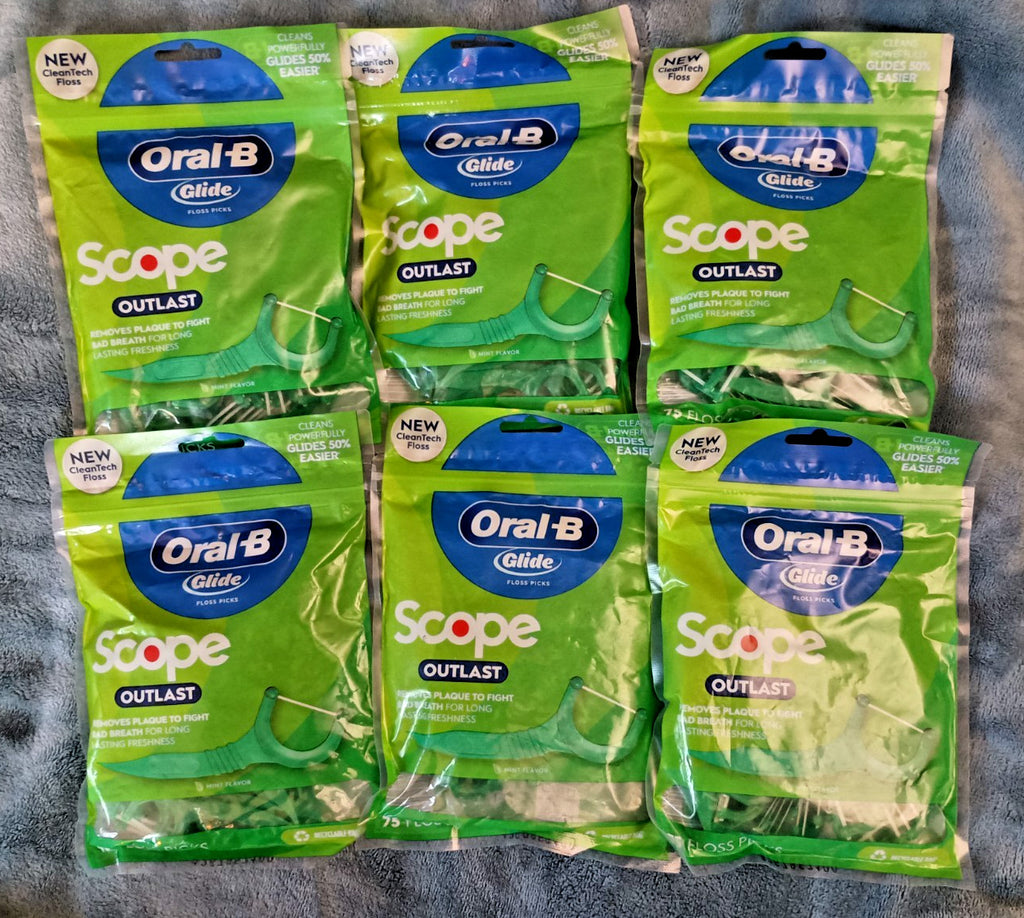 Oral-B Floss Picks Scope Outlast Long Lasting Mint 75 Pack - Dental Floss Picks