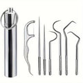 Set of 7 Stainless Steel Toothpicks with Keychain Holder - Reusable Portable Oral Care
