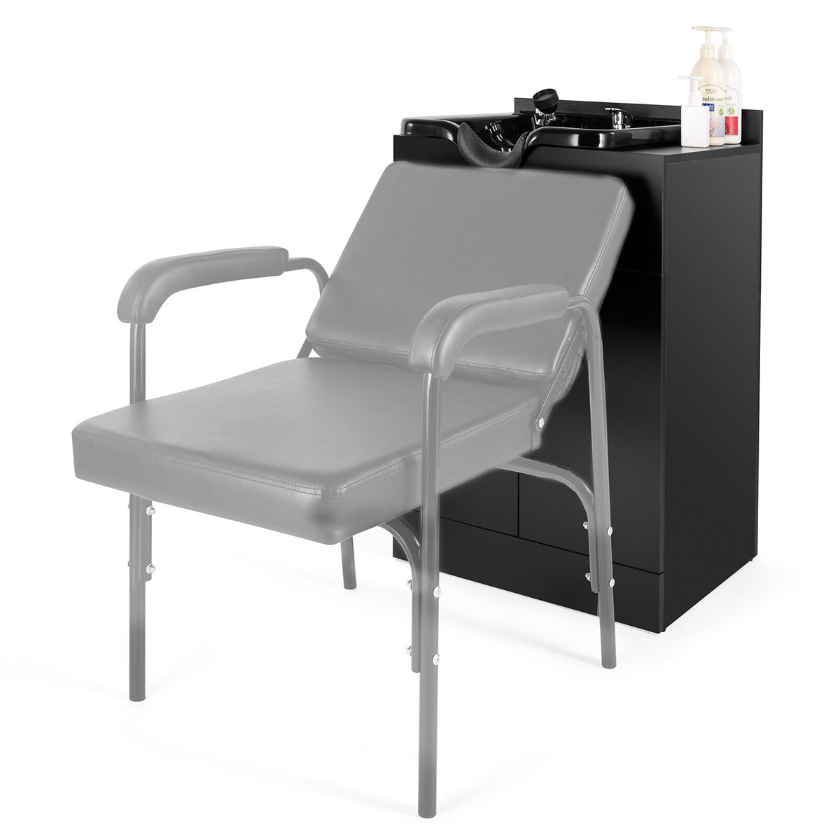 Salon Shampoo Station with Wash Bowl & Storage Cabinet for Hair Salons & Spas