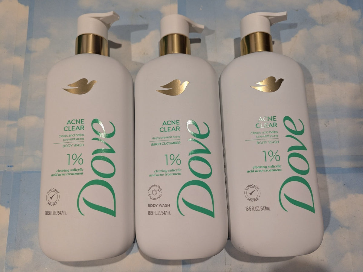 Dove Acne Clear Body Wash with Salicylic Acid - 3 Pack, 18.5 oz