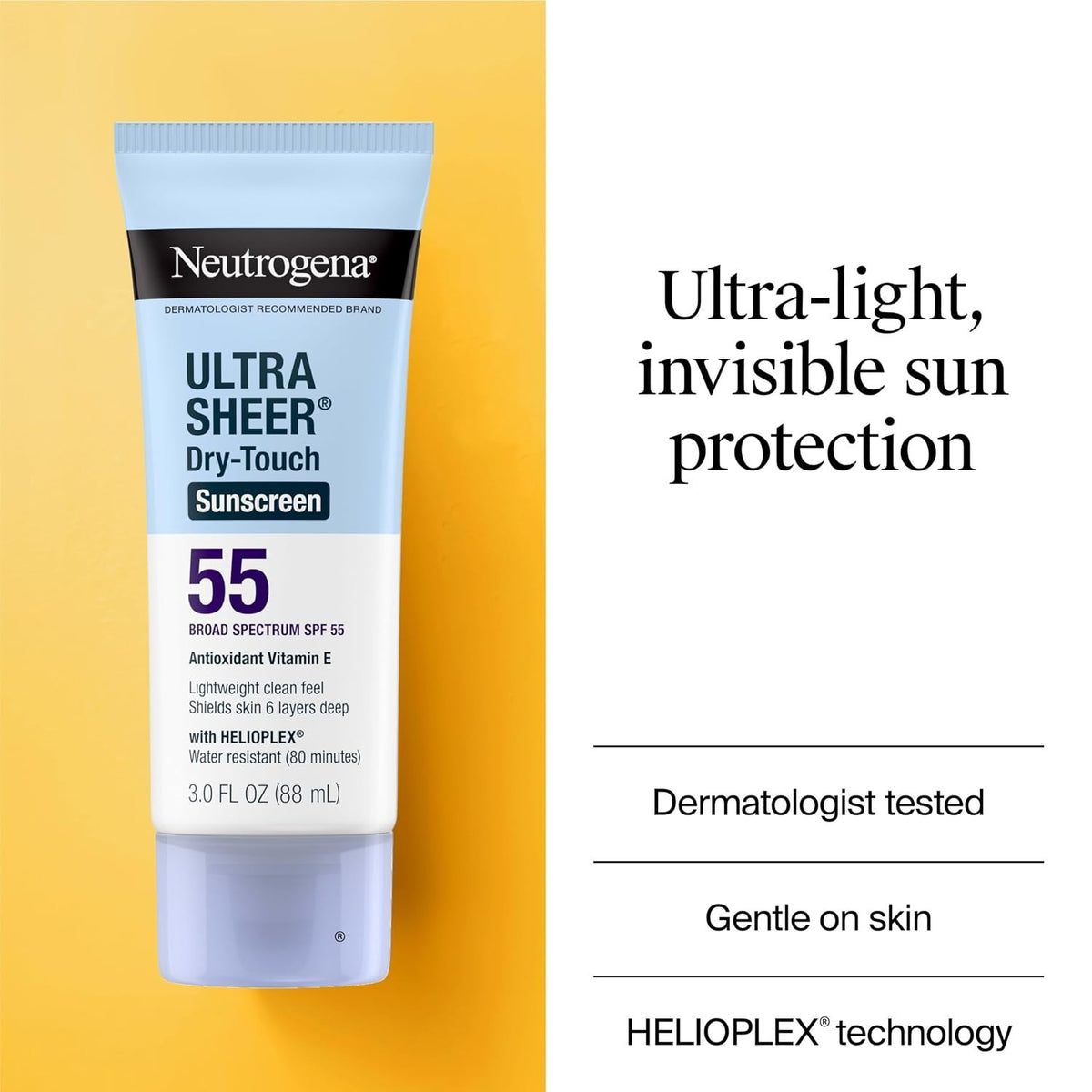 SPF 55 Sunscreen Lotion - Lightweight, Water-Resistant Face & Body Sun Protection