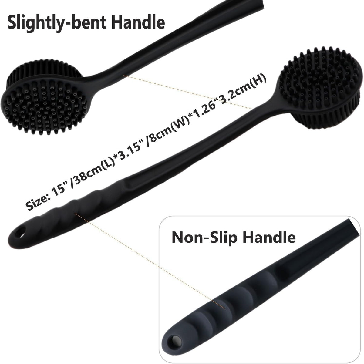 Soft Silicone Back Scrubber with Long Handle for Shower Body Cleaning