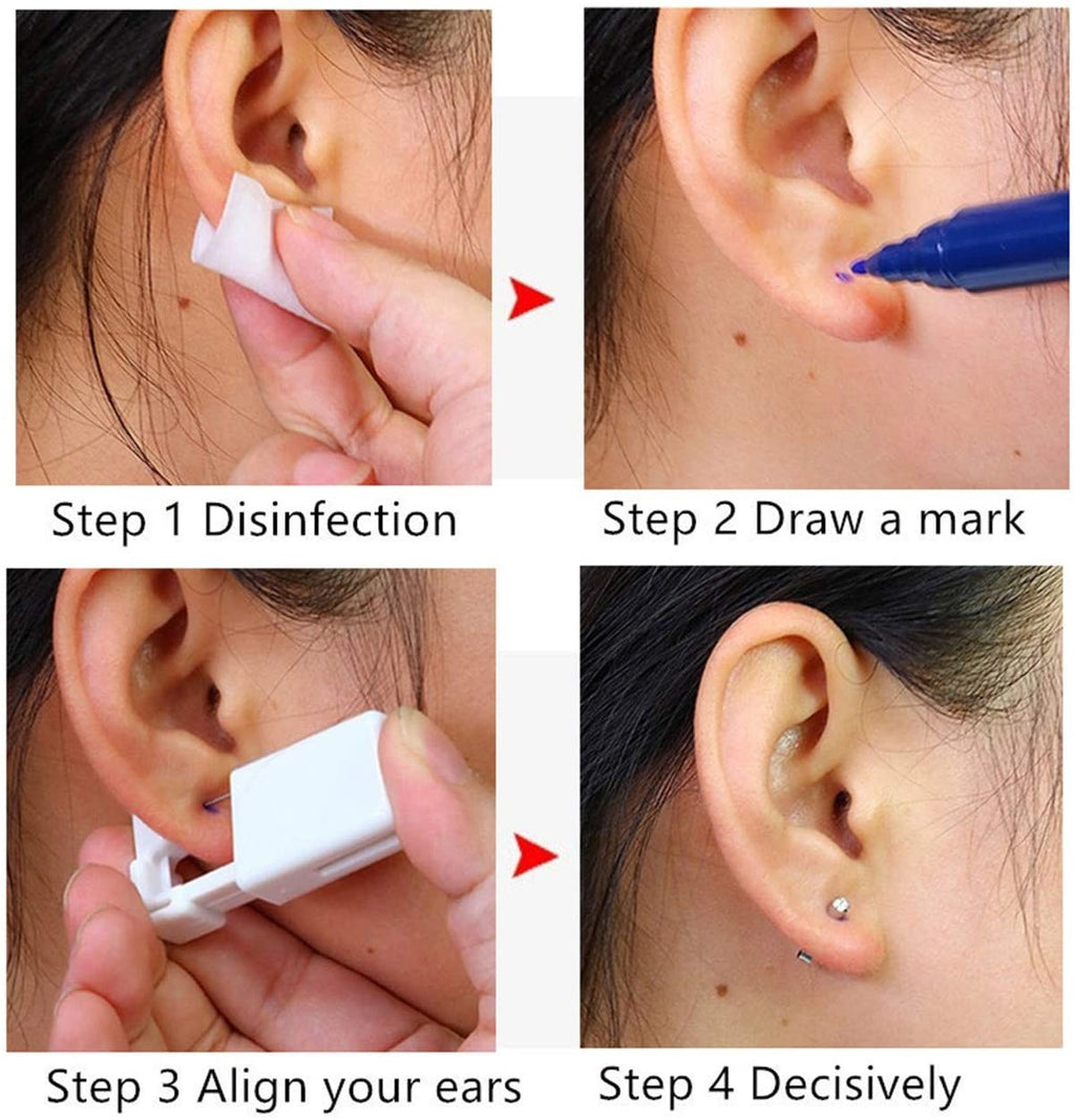 Disposable Ear Piercing Kit with 4 Stud Ears and Gun