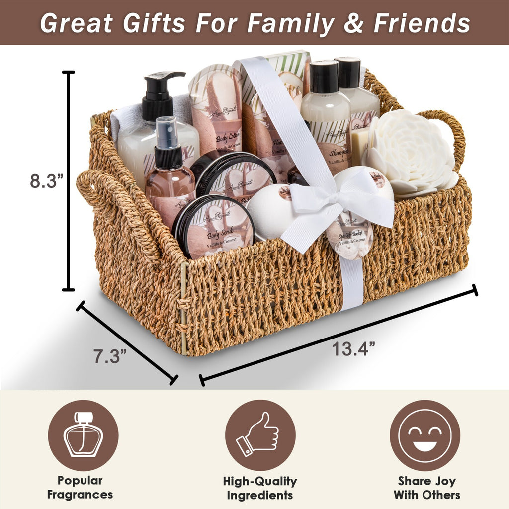 Luxury Bath Spa Gift Set with Coconut & Vanilla - 15 Piece Aromatherapy Basket