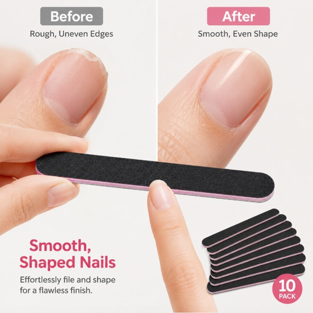 10 Pack Double-Sided Nail Files 100/180 Grit for Manicure & Pedicure