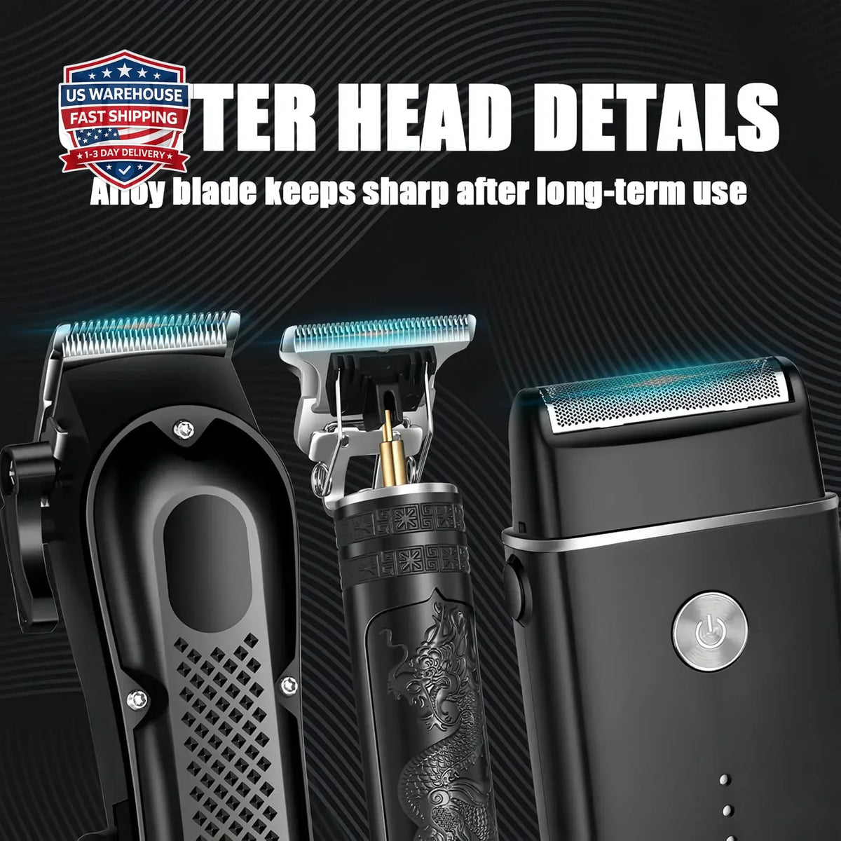 3-in-1 Cordless Hair Clippers Beard Trimmer Foil Shaver with LED Display