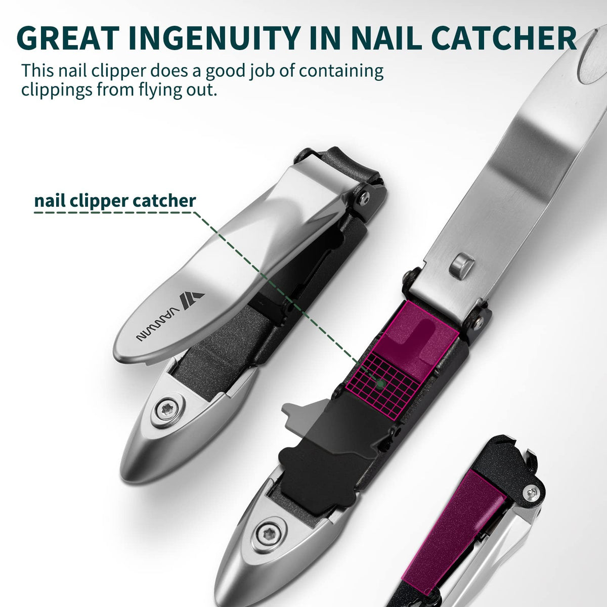 Nail Clippers with Catcher - Stainless Steel Fingernail and Toenail Trimmers