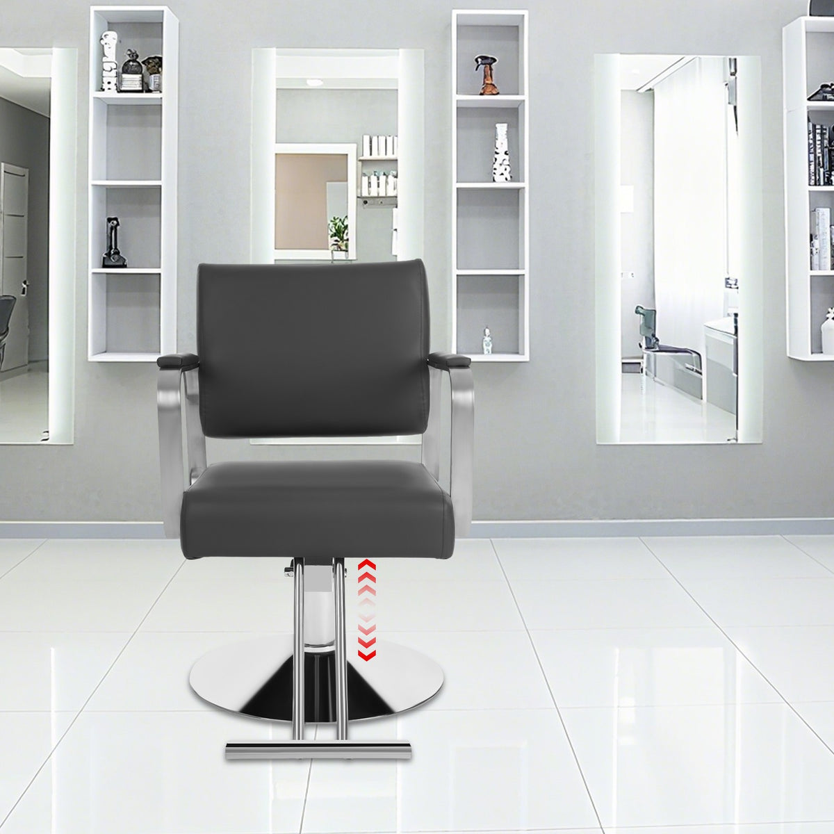 Rotatable Barber Chair Salon Chair with Carbon Steel Frame Black