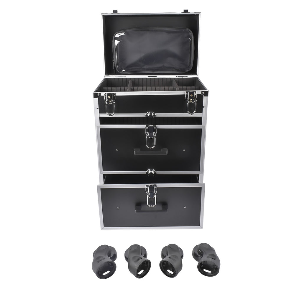 Large Rolling Makeup Train Case with Drawers and Wheels for Professionals