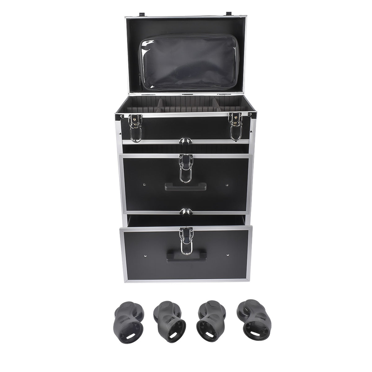 Large Rolling Makeup Train Case with Drawers and Wheels for Professionals