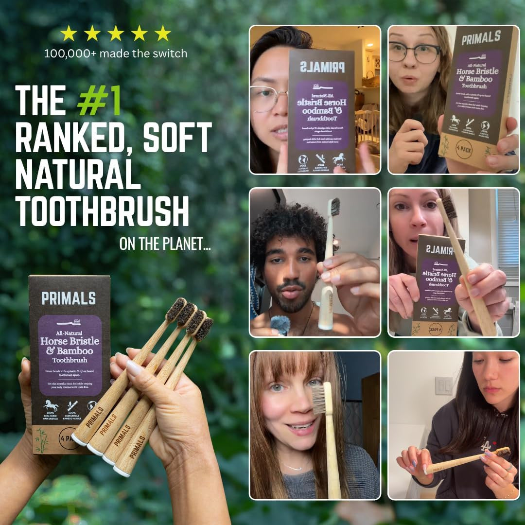 Horse Bristle & Bamboo Toothbrush - Eco-Friendly Soft Natural Bristles