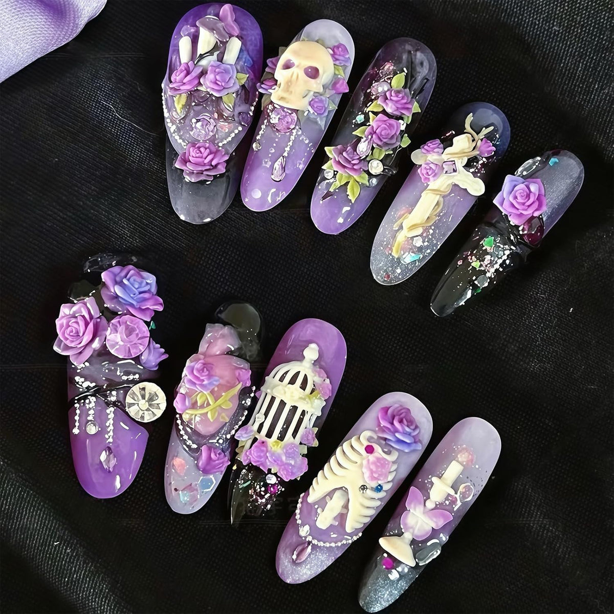 3D Gothic Nail Art Molds Kit for DIY Manicure with Skull Rose Butterfly Designs