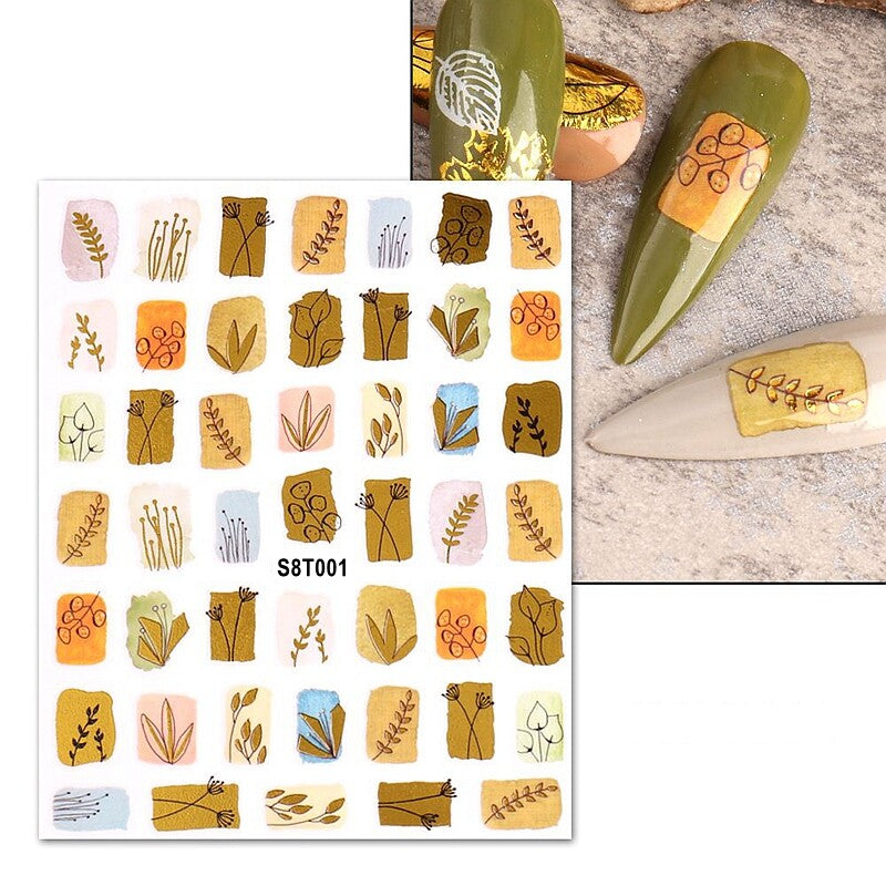 Autumn Leaf Maple Nail Stickers - Fall Leaves Geometric Nail Art Decals Set