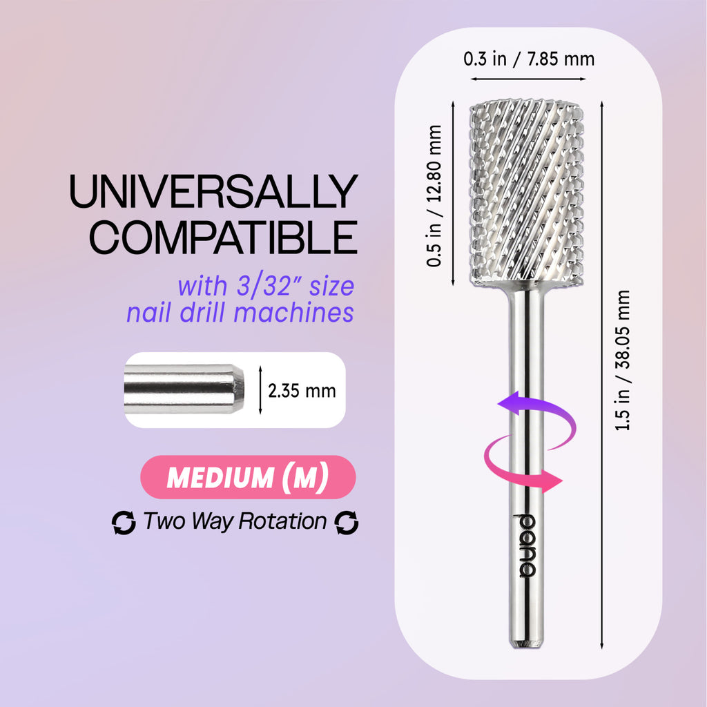 Pink & White Nail Drill Carbide Bit - 3/32 Inch Medium Grit, Durable Tungsten, Pana