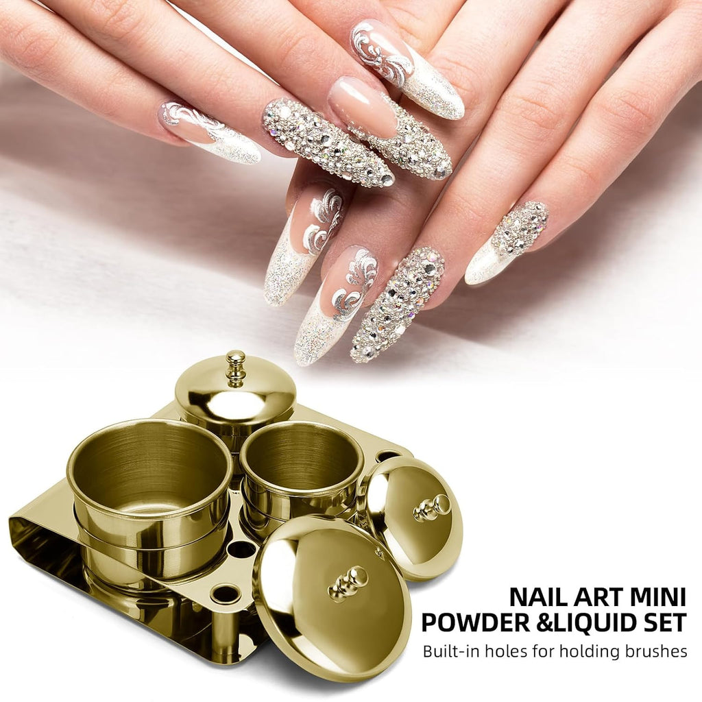 Stainless Steel Acrylic Liquid & Powder Cup Set with Lids - Nail Art Organizer