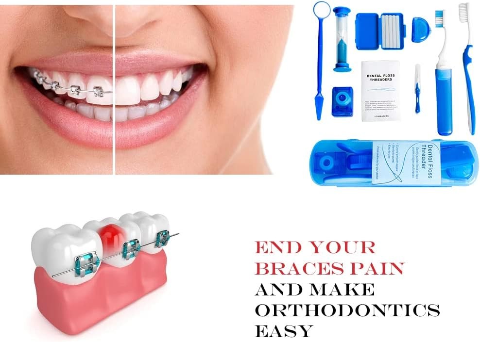 Orthodontic Care Kit with Toothbrush Floss Wax Mirror & Interdental Brush