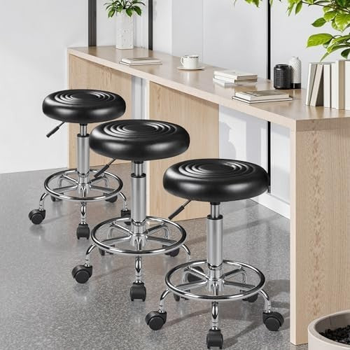 Adjustable Salon Stool with Footrest - Backless, Black, Comfortable & Sturdy