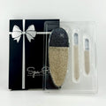 Glass Nail File Set - 3-Piece Manicure Pedicure Kit with Gold Shimmer