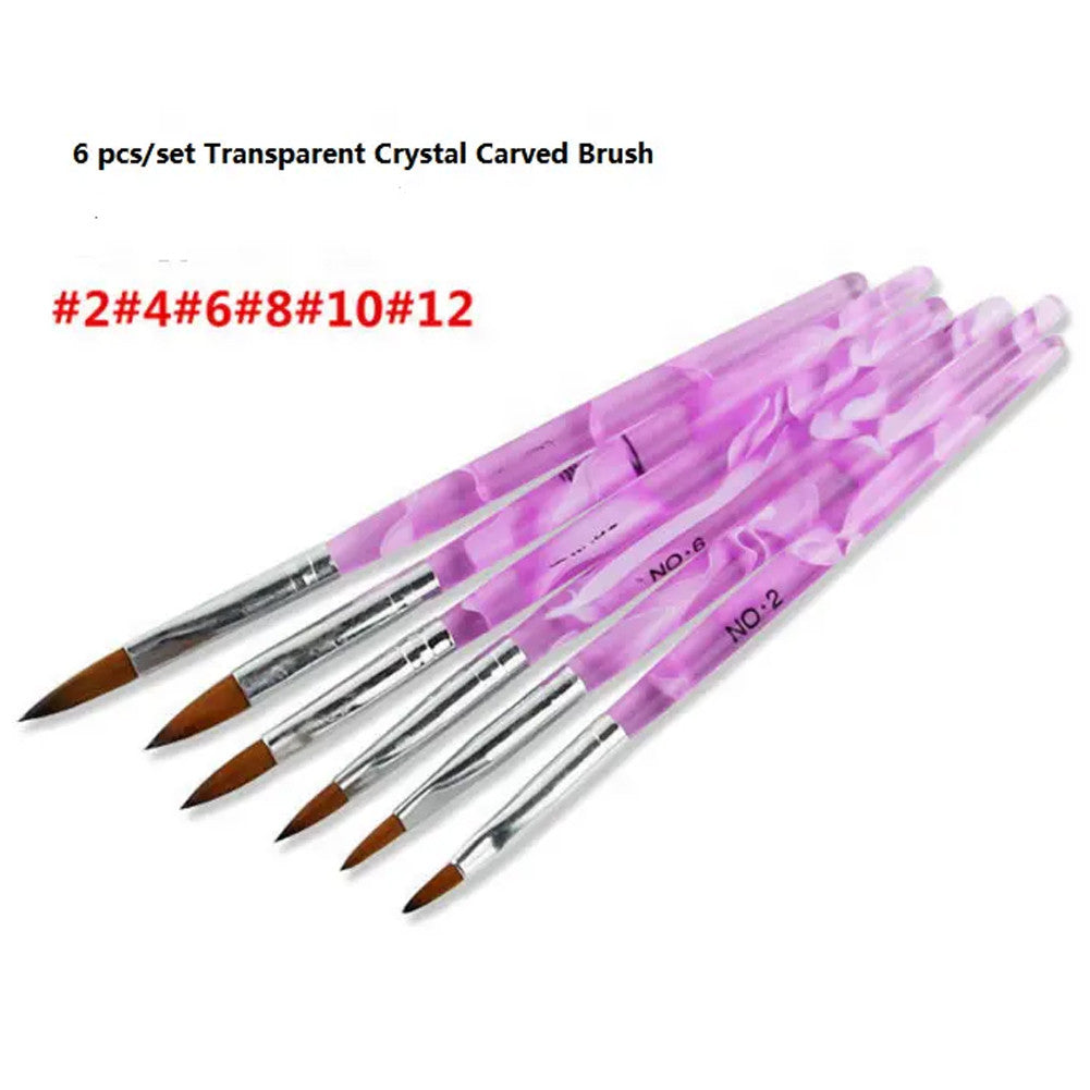 Acrylic Nail Brush Set 6 Sizes Kolinsky Sable Hair for Nail Art & Gel Application