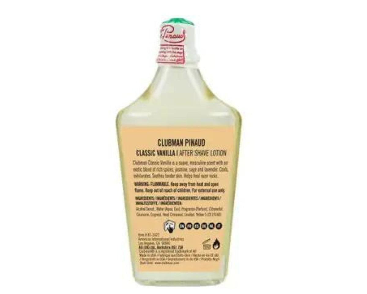 Clubman Pinaud Vanilla After Shave Lotion - Hydrating, Soothing, 6 fl oz