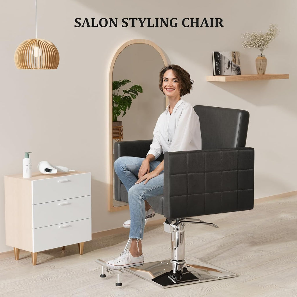Hydraulic Barber Chair Salon Chair with Footrest, Swivel, Black